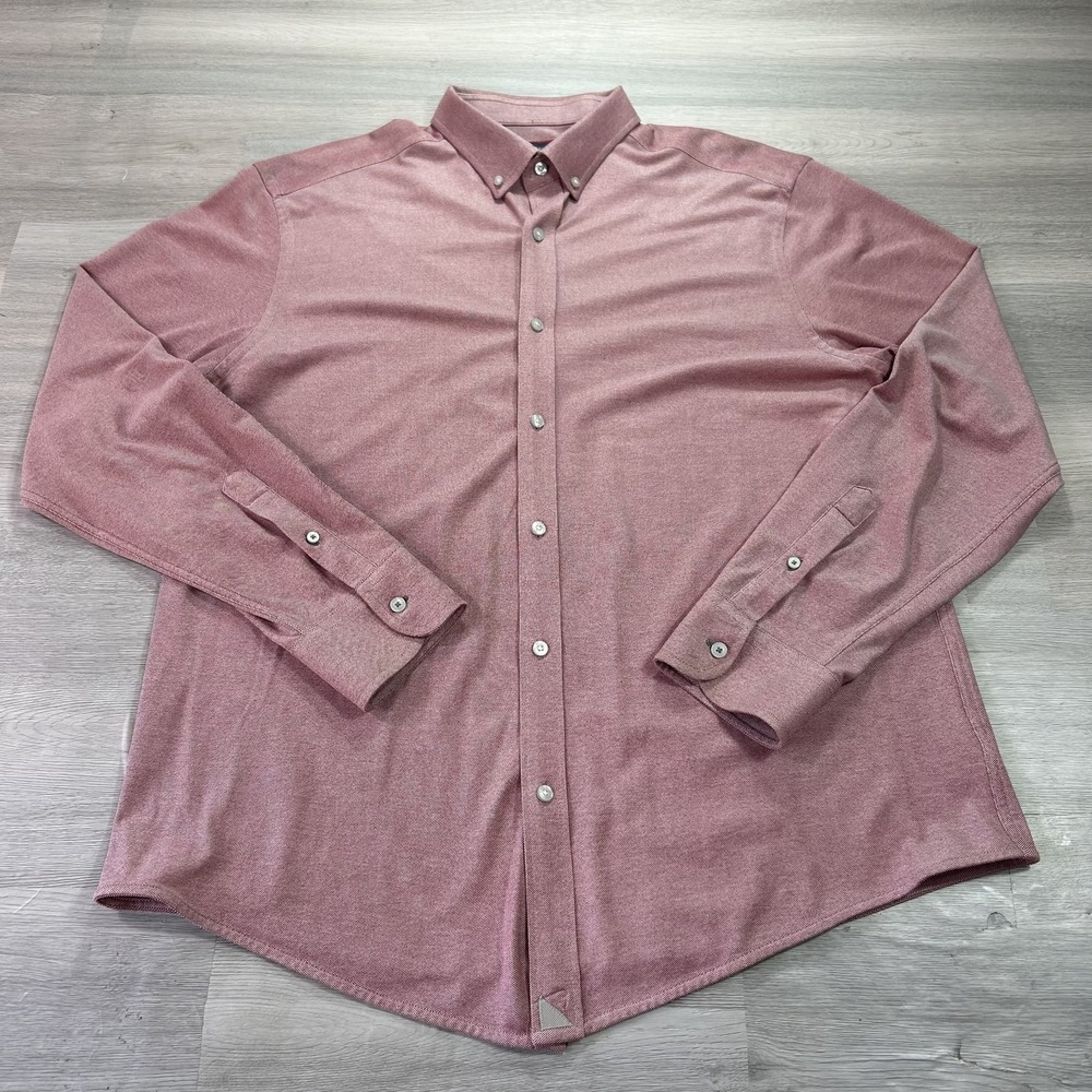 UNTUCKit Shirt Mens XL Pink Solid Long Sleeve Button Up Coolmax Knit Casual